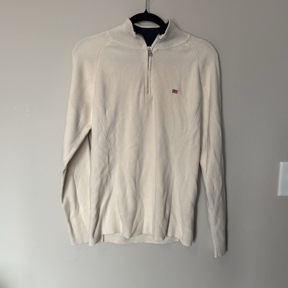 Vintage Ralph Lauren Quarter Zip Men’s XL Cream American Flag 100% Cotton Fair - Picture 4 of 9